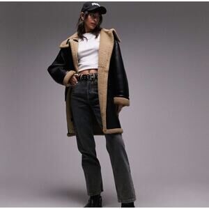 Topshop Black and Tan Shearling Coat